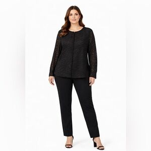 Alfani Sheer Animal Print Blouse XL Black Long Sleeve Career Top